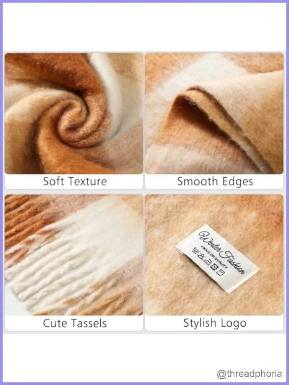 Womens Mohair Winter Scarf Cashmere Feel Long Plaid Tassel Shawl Wrap